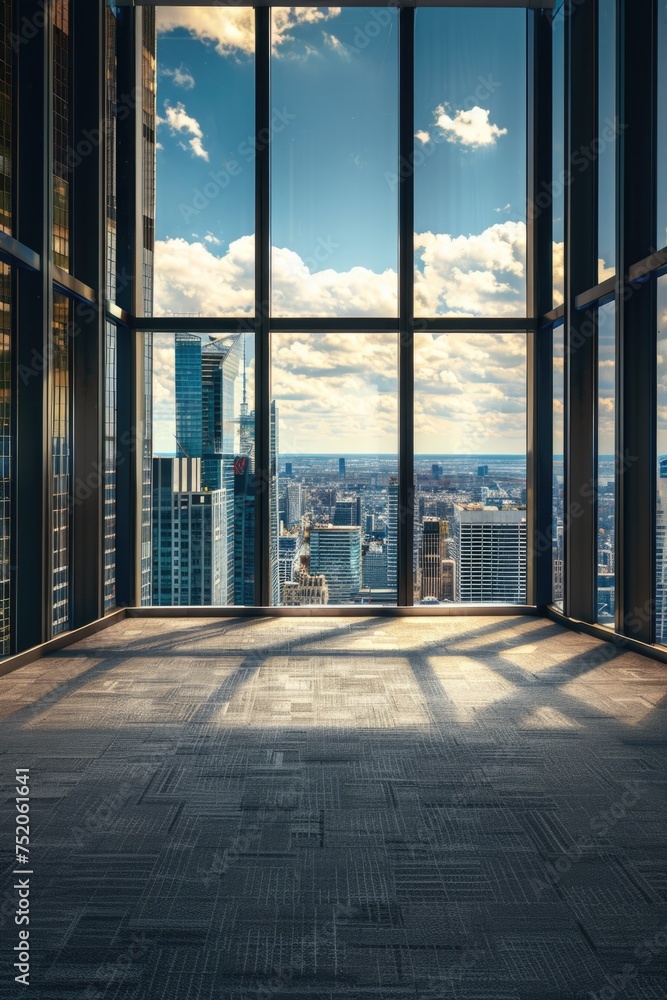 Aufkleber a city view seen through a large window. suitable for architectural and urban concepts