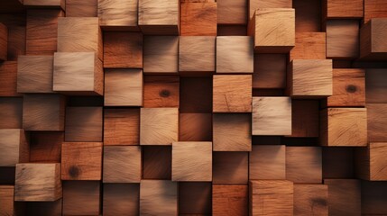 Detailed view of a wooden block wall, suitable for backgrounds or construction concepts