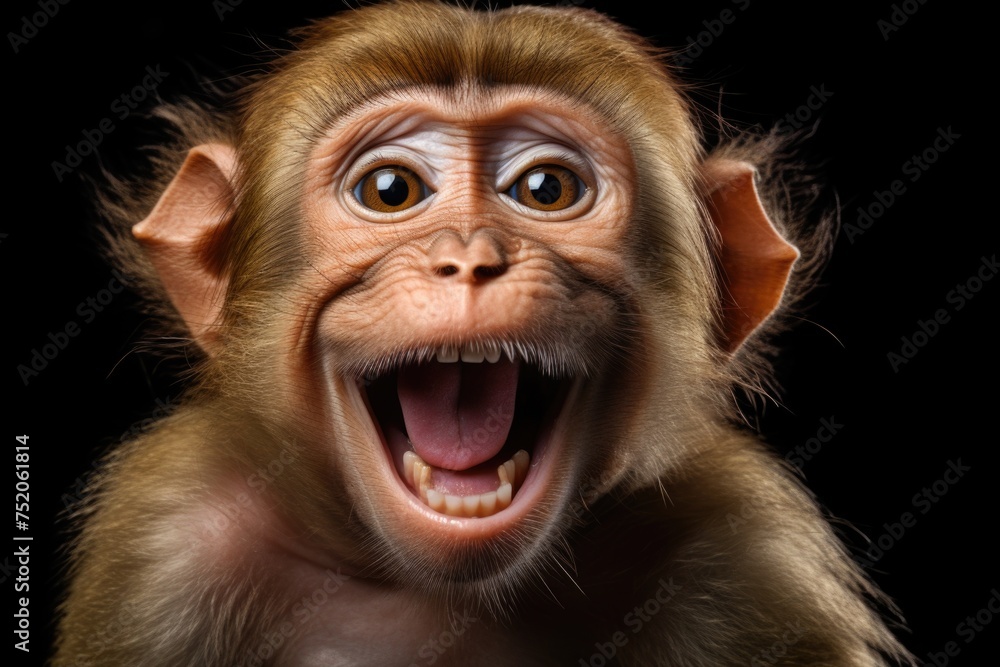 Poster Close up of a monkey with its mouth open, suitable for various projects