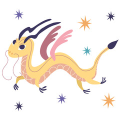 Cute yellow Chinese dragon. Vector illustration, children's