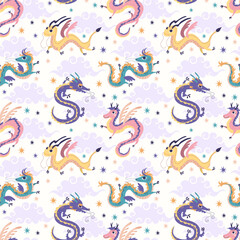 Cute Chinese dragon. Vector illustration, seamless pattern