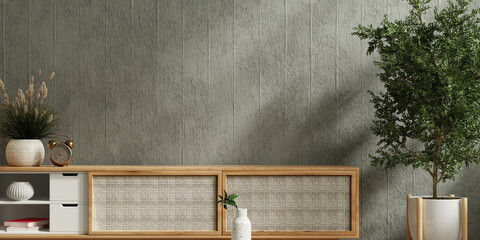 Wall mockup with Vase and green plant,Concrete wall and shelf - 752061899