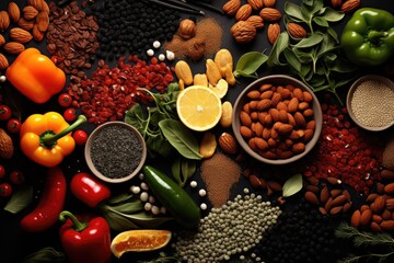 Assortment of healthy fruits and veggies, great for food blogs or nutrition websites