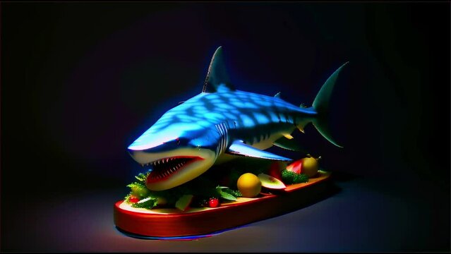 3D Illuminated Shark Model with Vibrant Colors on a Decorative Base, Ideal for Night Light or Artistic Display