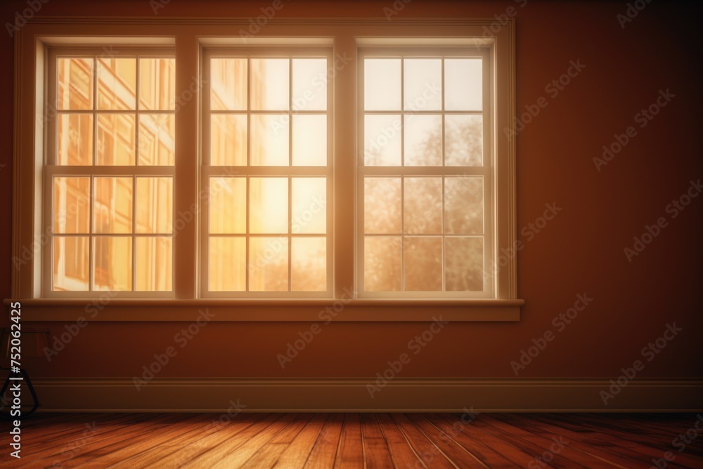 Poster A simple image of an empty room with a window and a chair. Ideal for interior design concepts