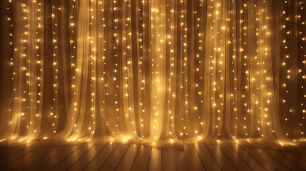Beautifully decorated wedding venue illuminated with fairy lights at night