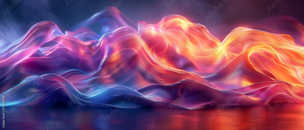 Aufkleber colourful abstractions on black background, dynamic curved waves motion, iridescent design element f