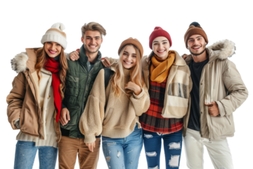 A group of cheery young people. Fashion and holidays are the theme.