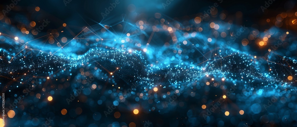 Aufkleber an abstract design of connected dots on a bright blue background. a technology concept.