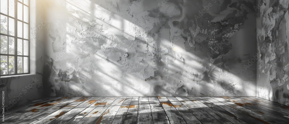Poster this 3d version depicts the interior of a white room with wood plank floors, with shadows casting rh