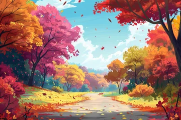 Poster Bordeaux Beautiful autumn landscape with. Colorful foliage in the park. Falling leaves natural background