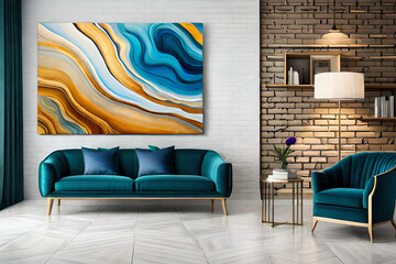 Abstract watercolor landscape with seascape and cool waves. Hand drawn illustration for your design and background Original artwork photo of marble ink abstract art 