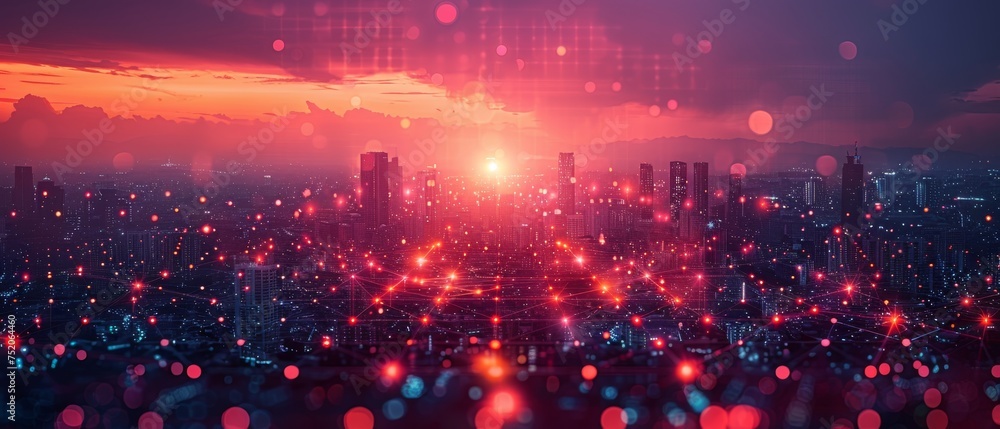 Poster Using an abstract polygon pattern and a speed line light, a big data connection concept can be designed for smart cities.