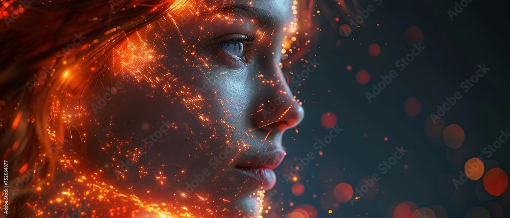 Leinwandbilder the internet of things, digital marketing, big data, digital technology, internet of things. woman u