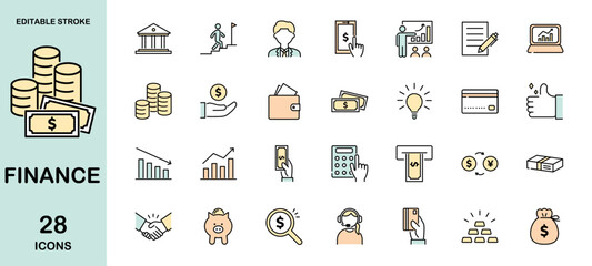 Finance line icons set. Editable stroke, vector illustration