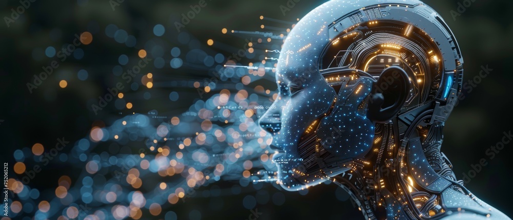 Poster An AI tech shows a virtual graphic on the global Internet connecting ChatGpt Chat with AI, Artificial Intelligence. The businessman uses the command prompt to generate something, Futuristic technology