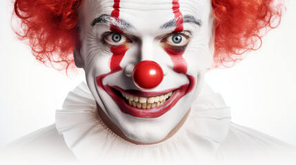 Close-up, portrait of a creepy psychopath clown. A serial killer in the guise of a clown.