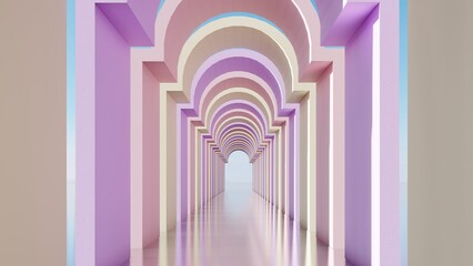 Architecture interior background empty colorful arched pass 3d render