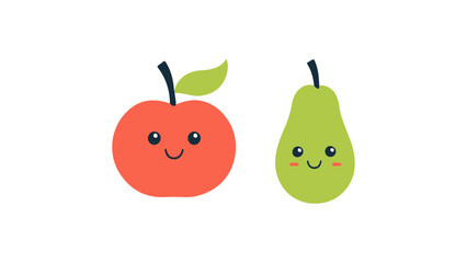 apple and pear smiling illustration, colorful vector