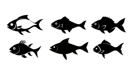 set of fish shape, vector, black and white