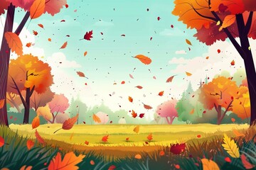 Beautiful autumn landscape with. Colorful foliage in the park. Falling leaves natural background