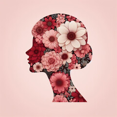 Human head and shoulder abstract background with flowers