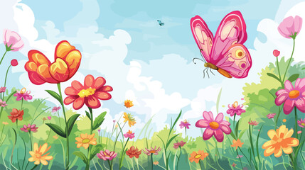 Flowers and butterfly Vector illustration