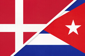 Denmark and Cuba, symbol of country. Danish vs Cuban national flags.