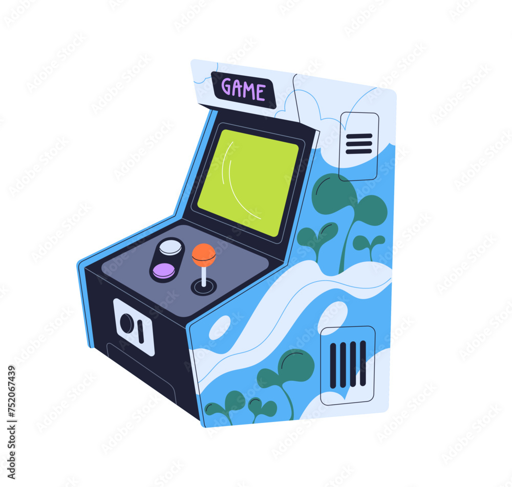 Poster arcade game machine with joystick, buttons and slot. gaming cabinet, gambling console with screen an