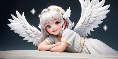 祈る天使の女の子、３Dイラスト｜Praying angel girl, 3D illustration.