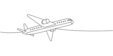 Airplane, passenger aircraft one line continuous drawing. Different air transport continuous one line illustration. Vector minimalist illustration