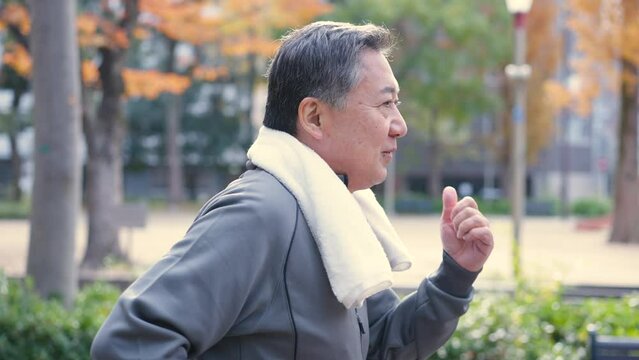 公園を歩くシニア男性