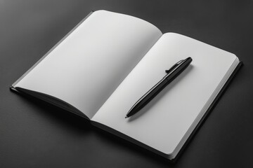 a blank notebook lays open on a table