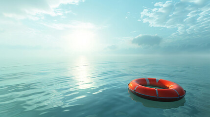 A lifebuoy gently floats upon the calm sea, a reassuring symbol of security amid the endless expanse of the ocean