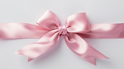 A delicate pink bow tied on a white background.