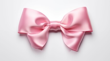 A delicate pink bow tied on a white background.