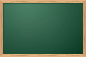 school chalkboard, empty template with wooden frame, green blackboard or classboard, vector background