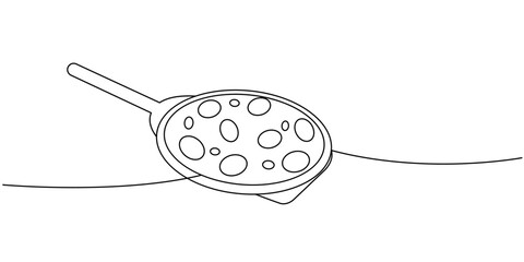 Italian pizza on a wooden board one line continuous drawing. Traditional italian fast food continuous one line illustration.