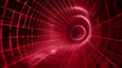 Abstract red grid tunnel, resembling a mesmerizing wormhole.