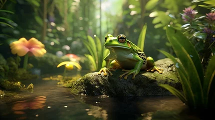 Gordijnen An image of a frog in its habitat. © kept