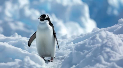 Outdoor-Kissen An image of a penguin moving across a snowy landscape. © kept
