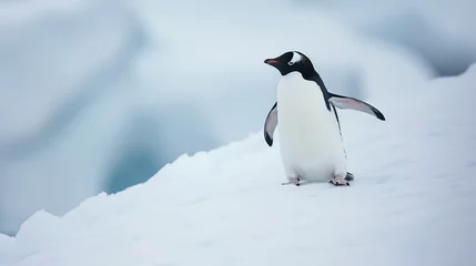 Zelfklevend Fotobehang An image of a penguin moving across a snowy landscape. © kept