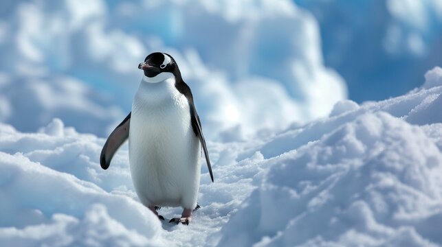 An image of a penguin moving across a snowy landscape.