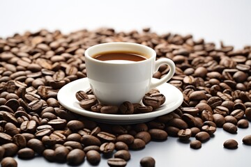 Fototapeta premium Cup of coffee and coffee beans on the table.
