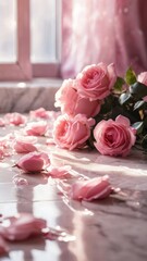 pink whispers of a sparkling tale of fresh soft renewal filled with pink roses