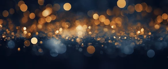 Fotobehang Christmas garland bokeh lights over bokeh gold dark blue background © Eyepain