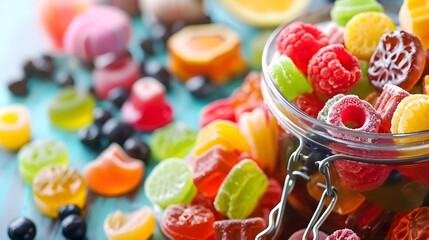 Colorful candies, jelly and marmalade - obrazy, fototapety, plakaty
