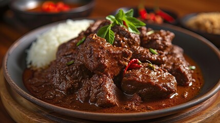 food Rendang, a meat dish from West Sumatra, Indonesia