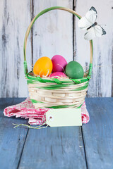 Colourful Easter basket with tag and butterfly decoartion
