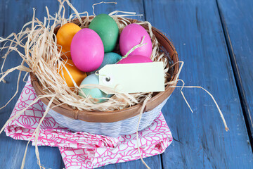 Colourful Easter basket with tag